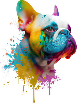Colorful french bulldog with paint splashes
