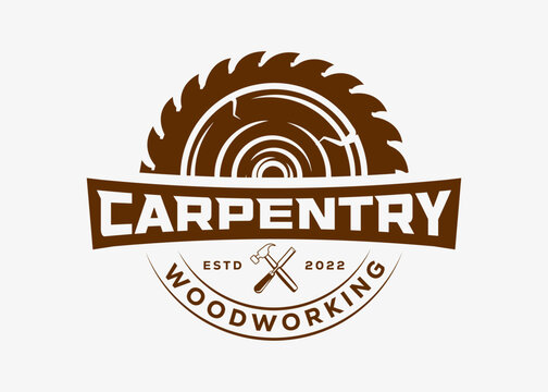 Carpentry woodwork vintage logo template vector illustration