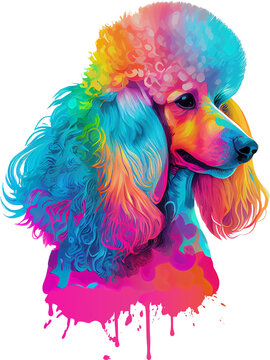 Colorful poodle with paint splashes
