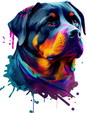Colorful Rottweiler portrait with paint splashes

