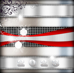 Elegant shiny silver New Year background and place for text. Greeting card, party invitation.