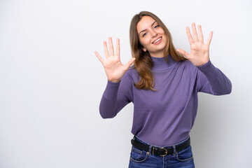 Young caucasian woman isolated on white background counting ten with fingers