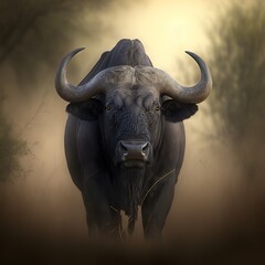 Naklejka premium african buffalo, cape buffalo, syncerus caffer, Kruger national park, South Africa. Generative AI