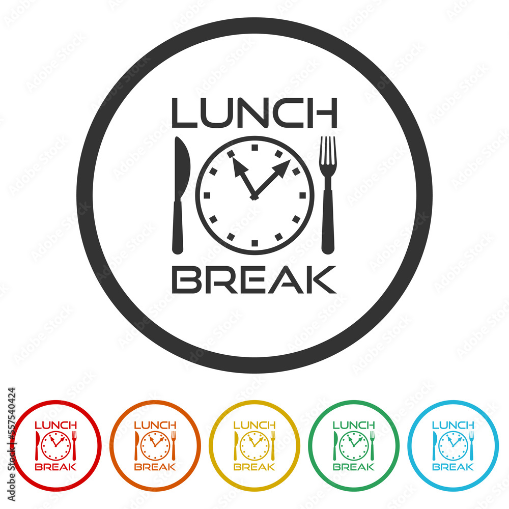 Poster lunch break icon. set icons in color circle buttons