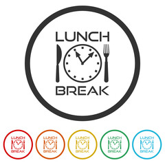 Lunch break icon. Set icons in color circle buttons