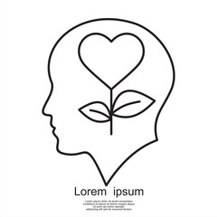 Head with heart line icon, outline vector sign, linear pictogram isolated on white. In love symbol, logo illustration