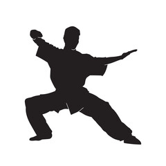 Fototapeta na wymiar Chinese martial arts kung fu man standing posing silhouette vector. Shaolin master illustration on white.