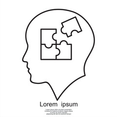 Head of a man with puzzle inside, icon on a white background.  Vector