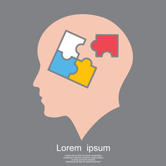 Head of a man with puzzle inside, icon on a white background.  Vector