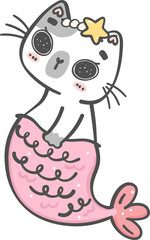 Obraz na płótnie Canvas cute colourful cat mermaid character cartoon doodle drawing