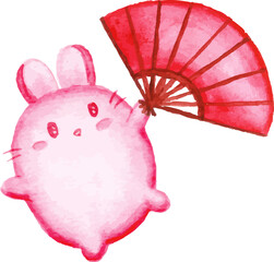 lunar new year cute bunny with chinese fan