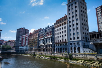 Fototapeta na wymiar Quays of the Nervion river in Bilbao, Basque Country, Spain