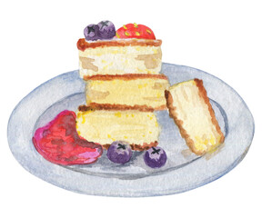 Japanese fluffy pancakes. Sweet oriental pastries for dessert. Fritters with berries. Asian cuisine