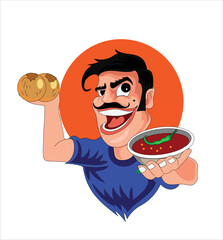 Indian or Pakistan man selling Pani puri, Gol Guppy , vector illustration