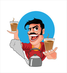 Indian or Pakistan man selling Tea, chai wala vector illustration