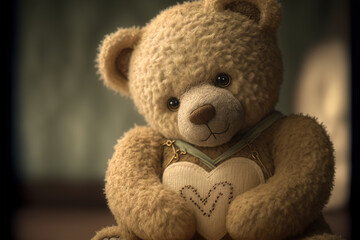Teddy bear holding a heart, love Valentine's Day, Generative AI