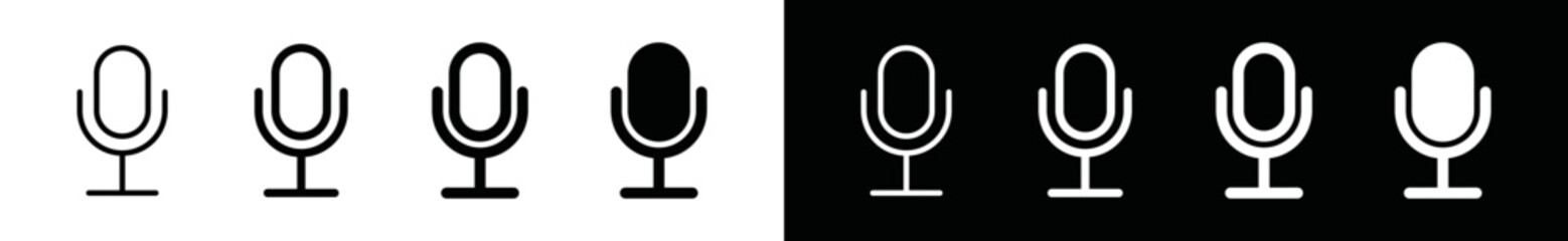 Microphone Icons. Mic from thin to thick sign. Karaoke mic icon. Broadcast and podcast microphone sign for apps and websites symbol, vector illustration