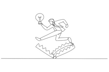 Fototapeta na wymiar Cartoon of businessman avoid trap with good business idea lightbulb. One continuous line art style