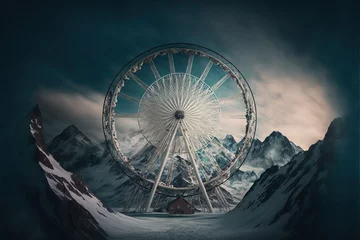 Deurstickers Ferris wheel on the top of the mountain, created with Generative AI technology © tookitook