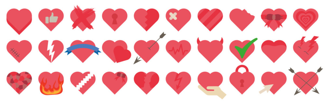 Valentine's Day hearts with arrow and more, love symbol vector set.