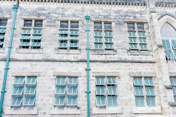 Barbados Architecture. Building Exterior and open windows