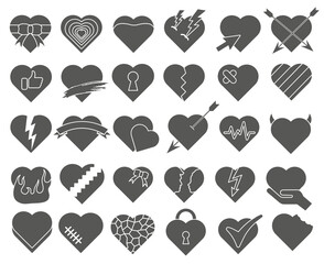 Set of different hearts. Vector illustration of cute hearts for Valentine's day. All elements are isolated.