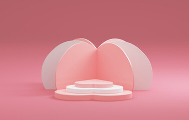 Podiums shaped heart on pink background for valentine