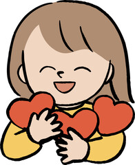 3つのハートを抱える女の子のイラスト