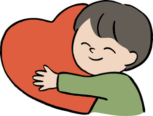 ハートを抱く男の子のイラスト