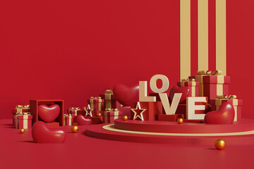 Happy valentine's day background. Abstract background minimal style for branding product presentation on Valentine's day. mockup and template scene with empty space. 3D illustration