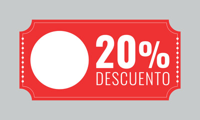 cupón de descuento 20% en español - obrazy, fototapety, plakaty