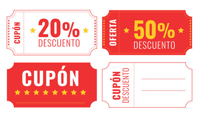 set of cupons for sale with discount in spanish