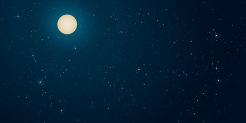 Fototapeta na wymiar Full moon and starry background. Beautiful blue night sky with moon vector illustration.