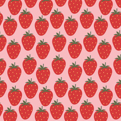 Seamless strawberry pattern, Berry flat design print, Summer food wallpaper,  Cute strawberry wallpaper,  Trendy hand drawn textures, Red berry background, Modern fruit design for paper, cover, fabric