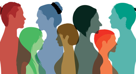 Ethnicities talk and sharing information and ideas. Network of women from a variety of backgrounds. Developing friendships and communication between women or girls from different cultures.