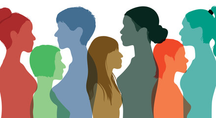 Talking and sharing ideas and information among multi-ethnic women. Community of women on social networks. Women or girls of different cultures communicate and make friends. 