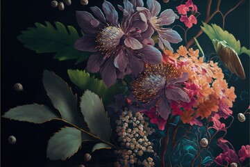 Oil Painting of Flowers plant Generated AI 