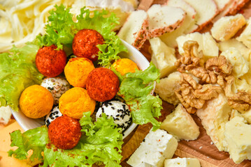 Traditional cheese plate in an Italian restaurant.