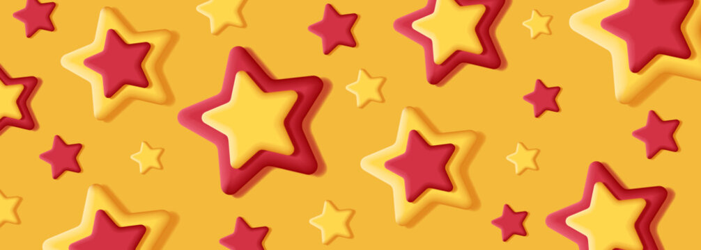 3d yellow and red stars on red backdrop, holiday season background, festive