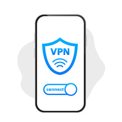 VPN service.Phone with secure VPN connection concept. Cyber security, secure web traffic, data protection. Internet security software for computers. Vector illustration