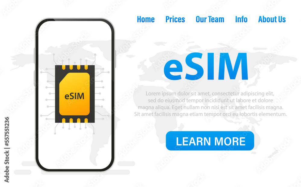 Poster a mobile device with an esim chip. built-in sim card. a new concept of mobile communication technolo
