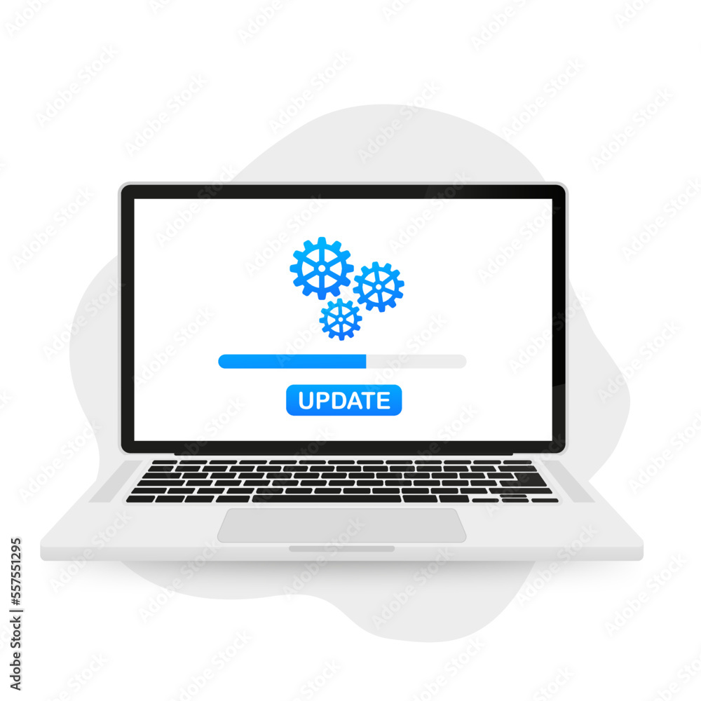 Poster system update. concept of system software update on laptop. improved version of the software. downlo