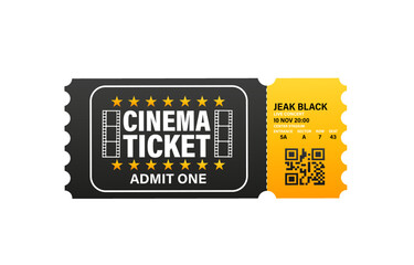 A ticket to the cinema, isolated on a white background. Realistic front view illustration. Vector illustration