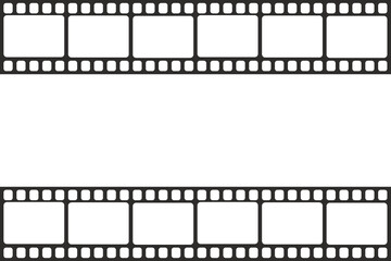 Collection of film strips in grunge style. Old retro movie. Video recording on a white background. Vector illustration