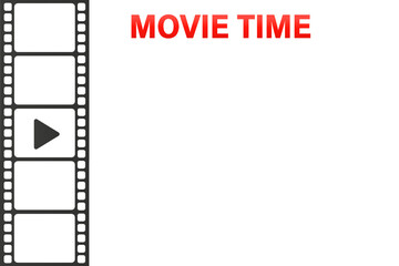 Movie Time Photo frame template. Old film with a button play. Vector illustration m