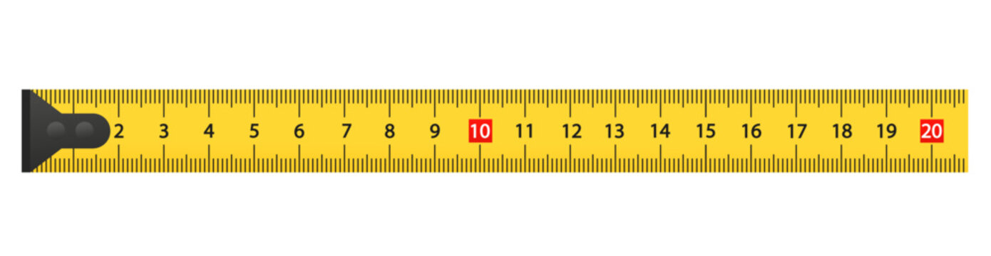 Measure tape with cm. Yellow ruler with scale metric. Tapeline with millimeter, centimeter and meter. Metal long measure tape with professional precision for construction and carpentry