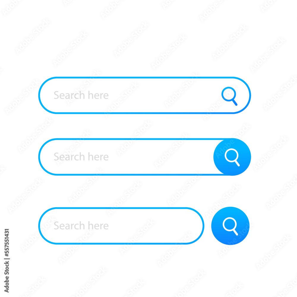 Poster search here. search string for interface. search bar vector icons in flat design, banner for sites, 