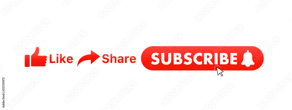 Poster subscription, bell button cursor. like,share. red subscribe button for channel, blog. background of 