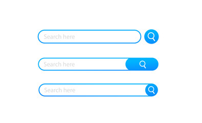 Search here. Search string for interface. Search bar vector icons in flat design, banner for sites, Search bar element design, set of search boxes. Vector illustration