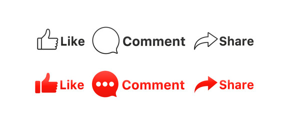 Like, share and comment button symbol design for social media post template. Background of social networks. Marketing. Isolated on a white background. Vector illustration